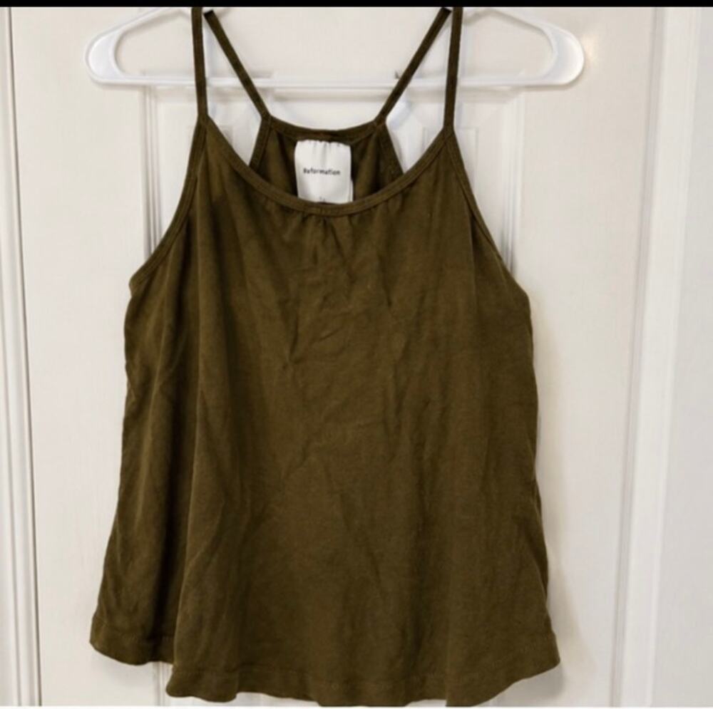 Reformation Olive Green Knit Camisole Tank Top XL Made in USA Wardrobe Staple